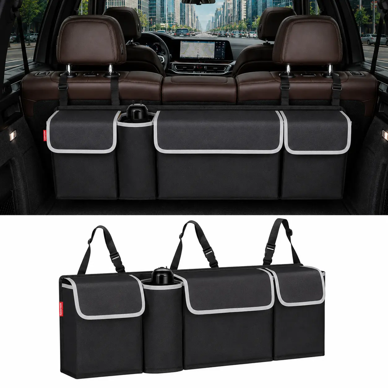 Luckybay Car Trunk Organizer, Hanging Backseat Organizer with Large Storage Pockets, Space-Saving Organizer for SUV, Truck and Van