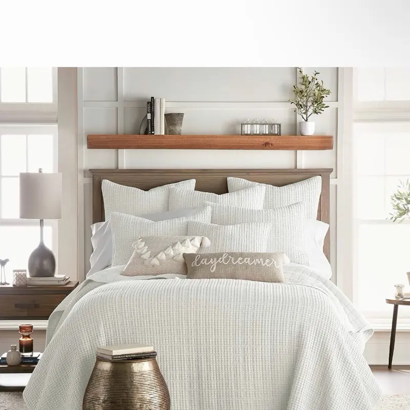 Levtex Home Mills Waffle King/Cal King Quilt Set (106x92in) with 2 Pillow Shams (36x20in) - Cream - Cotton Waffle King Size Quilt Bedding Set - Lightweight, Soft, Pre-Washed,Snack,Nata
