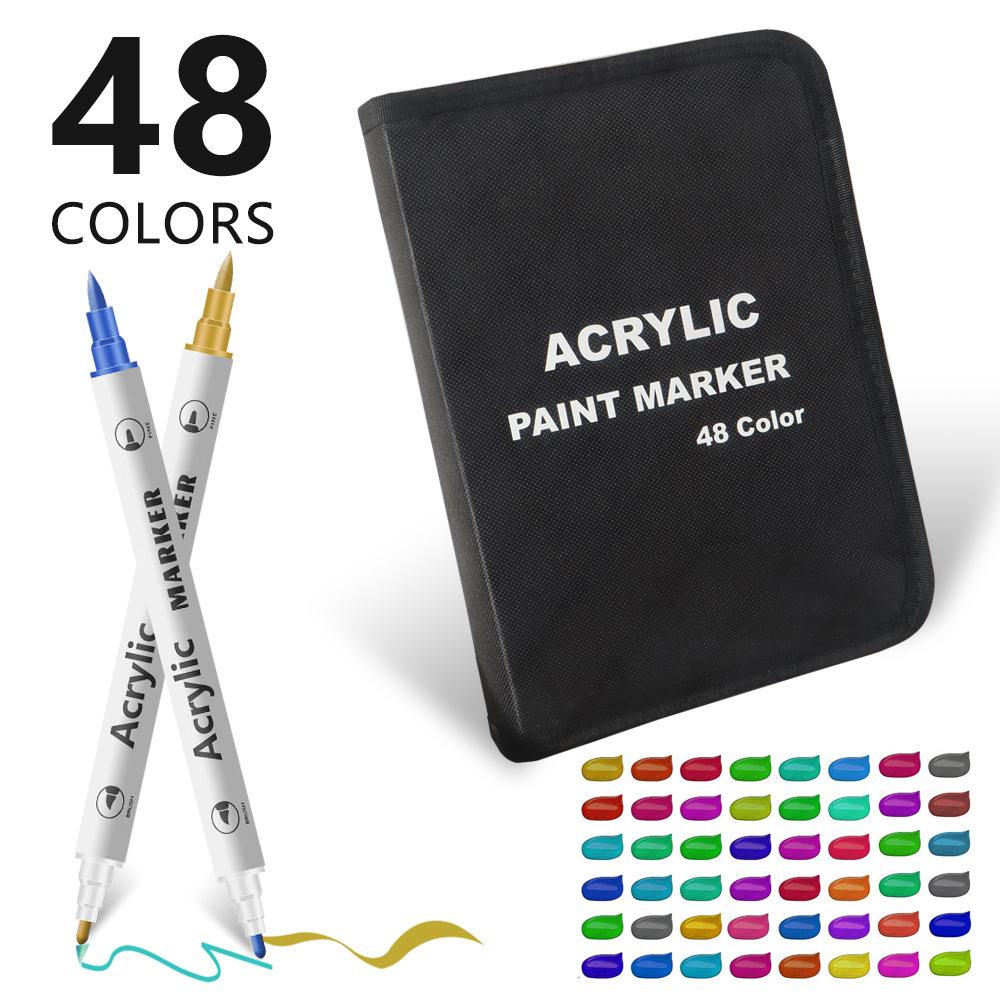 48 Acrylic Paint Markers, Large Capacity Acrylic Markers with Long-Lasting Tip, Professional Art Supplies for Rock Painting, Ceramic, Glass, Wood, Canvas, Fabric, Crafts