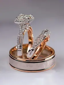 Artificial Gemstone Decorated Ring Set, Engagement Ring Set, Stacking Ring Set, Wedding Ring Set, Fashion Accessories for Women, Trendy All-match & Exquisite Jewelry for Birthday Gift