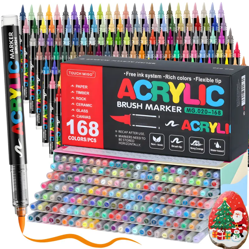 Acrylic Paint Markers Set, Acrylic Art Kit, Soft Brush Tip Acrylic Paint Pens for Wood Rock Glass Canvas Stone Fabric Glass Metal Ceramic Canvas DIY Crafts Art Supplies,Back to School,Halloween,Christmas Gift