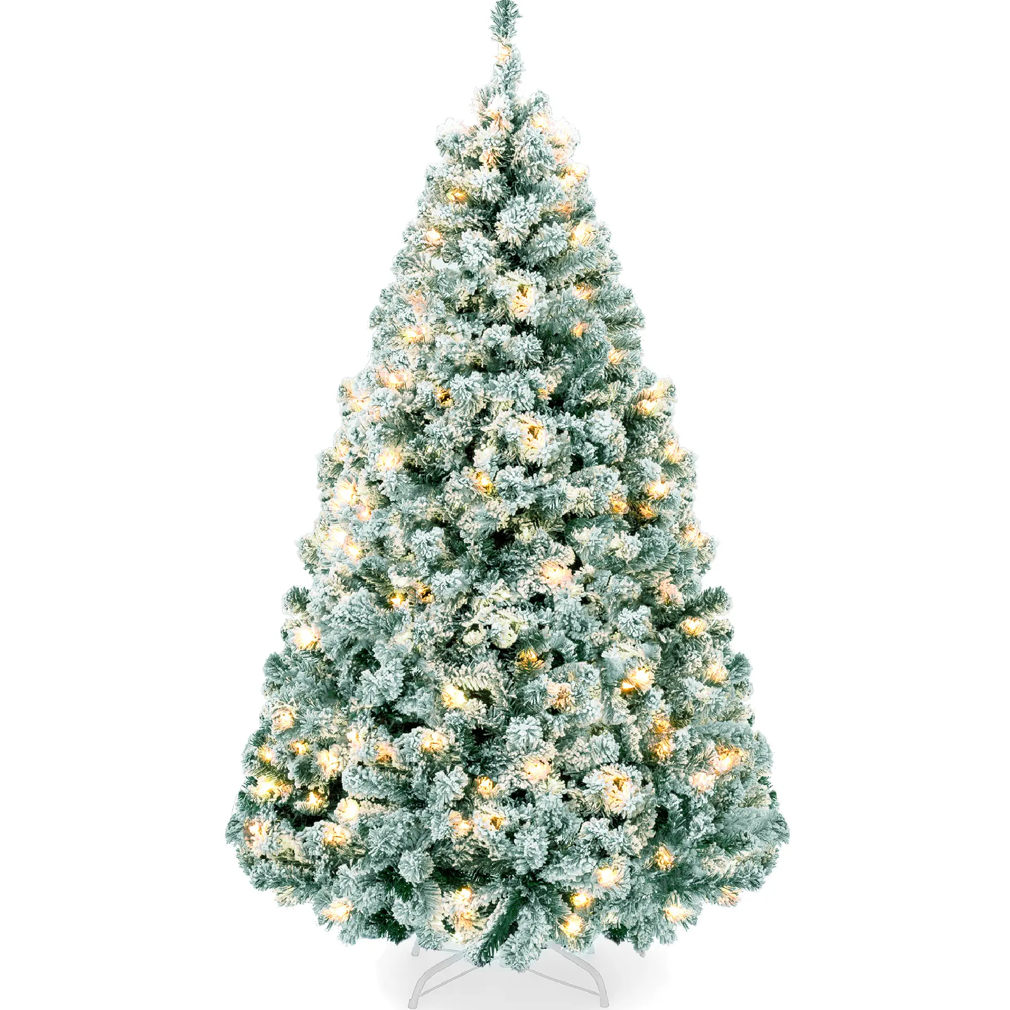 Best Choice Products Pre-Lit Sage Green Christmas Pine Tree w/ Flocked Branches, Warm-White Lights