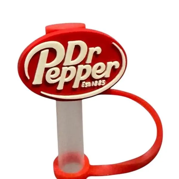 Dr Pepper Oval Silicone Straw Topper - Classic Red Design, Stylish Drinkware Accessory, Ideal for 2 Key Special Occasions, Silicone Spout Cover