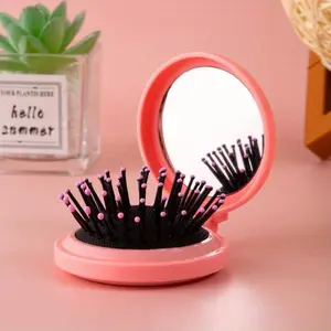 Portable Folding Mirror Comb, Scalp Massage Brush, Hair Styling Comb, Detangling Comb, Travel Mirror Comb, Makeup Tool for Women & Girls