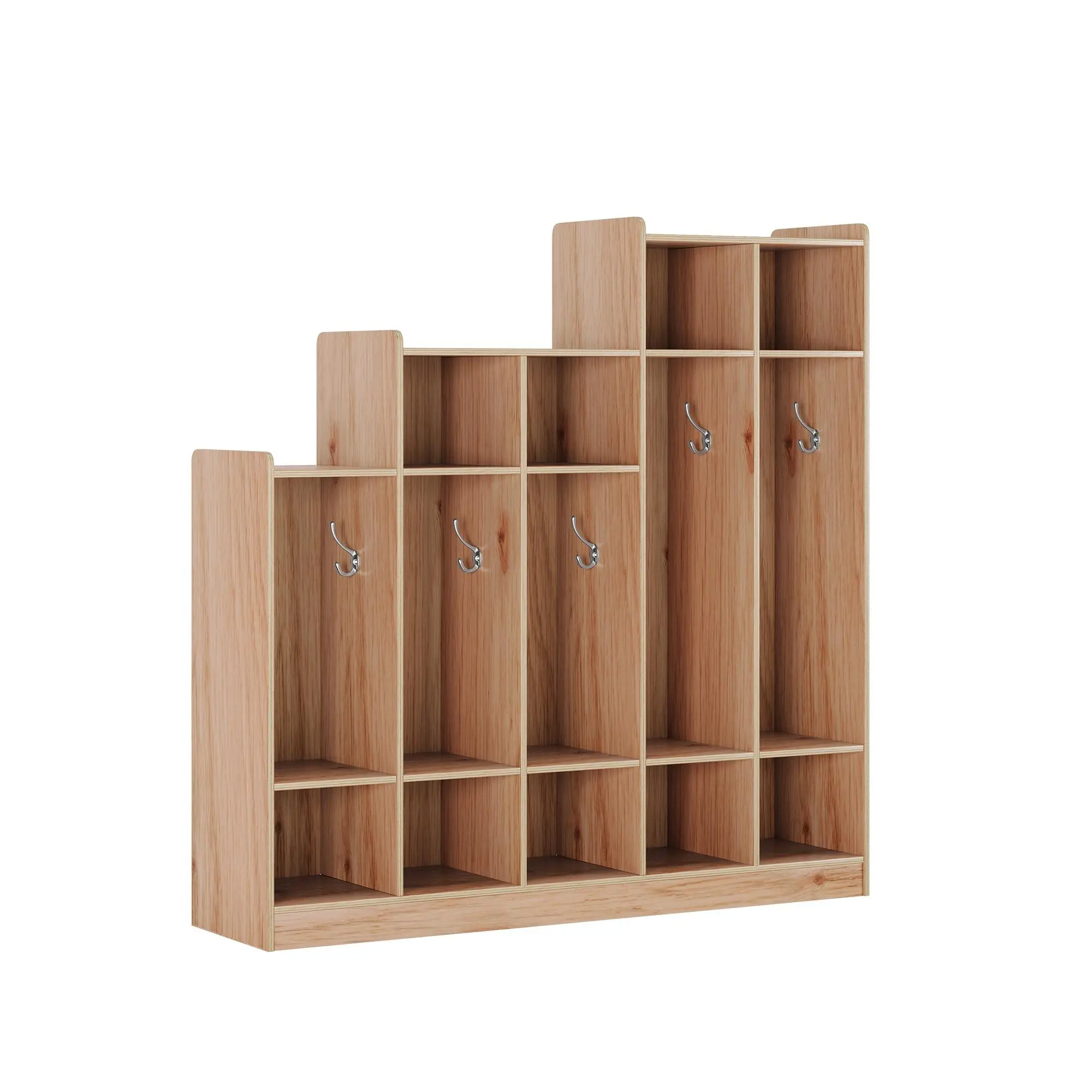 Wooden Kids Storage Locker with Cubbies and Hooks for Classroom Nursery