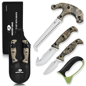 #JumpstartSale MOSSY OAK Field Dressing Kit, 4-Pack Knife Set with Sheath, Gut-Hook Skinner, Caping Knife, Wood/Bone Saw, Knife Sharpener, for Deer , Camping, Perfect Hunting Gifts for Men