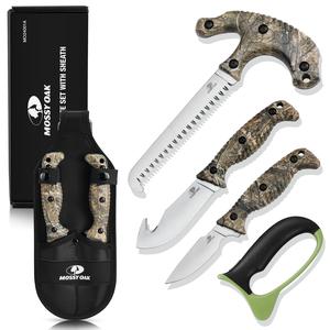 #fathersdaygift MOSSY OAK Field Dressing Kit, 4-Pack Knife Set with Sheath, Gut-Hook Skinner, Caping Knife, Wood/Bone Saw, Knife Sharpener, for Deer , Camping, Perfect Hunting Gifts for Men