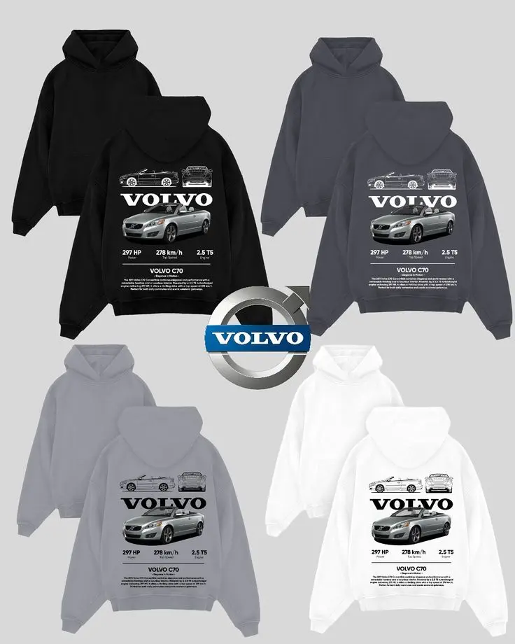 Volvo C70 T-Shirt Sweatshirt Hoodie – Convertible Sports Car Graphic Apparel, Classic Car Lover Gift, Unisex Streetwear