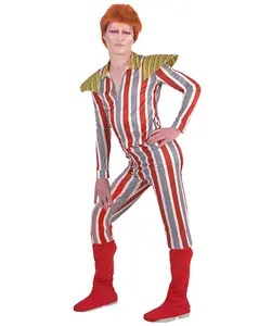 HPO Adult 80s Popstar Red Space-Themed Cosplay Outfit, Flame-Retardant Synthetic Fabric - M