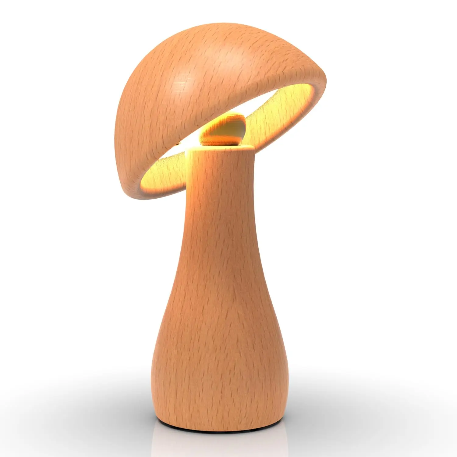 Hello Glow Wooden Mushroom Table Lamp - Rechargeable Portable Rotatable Head Night Light with 360-degree Rotation, Stepless Dimming, USB Charger Port, Soft Glow, Power Failure Protection, Desk & Book Light Functionality