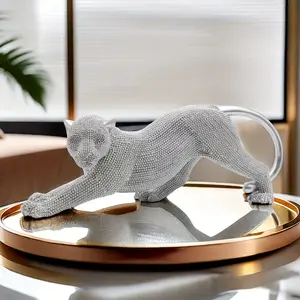 New Modern Luxury Silver Leopard Resin Figurine, Creative Animal Sculpture for Kitchen Office Shelf Home Decor, Christmas Thanksgiving Universal Holiday Decoration, No Electricity Required Ornaments
