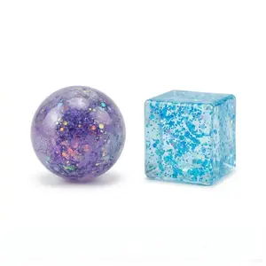 2 pcs Aurora Malt Sugar Ice Cubes one random-colored circle + one random-colored square, Realistic Cube Tofu, Slow Bounce Squeeze Toy, Stress Relief, Party Gift, Daily Use