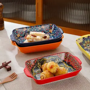 3-Piece Rectangular Serving Plate Set with Dual Handles, Microwave & Oven Safe, Ideal for Home Kitchen Dining Room, Dishwasher Safe Tableware