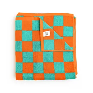 Spencer Checks TOWEL Summer Bright Color 60"x30" Neon Orange and Teal Gigi and Max Cotton
