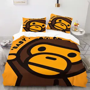 BAPE Baby Milo Classic Camouflage Duvet Cover Set, 1 Duvet Cover & 1-2 Pillowcases,Classic Brand & Classic Ape Head Logo, Soft Comfortable, Street Style Bedroom Decoration, Gift for Streetwear Enthusiast
