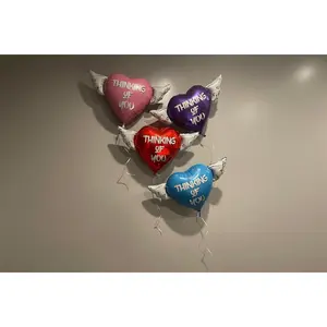 Thinking of You Memorial Balloon 17" – Heart with Angel Wings | 2-Pack | Blue, Purple, Red or Pink