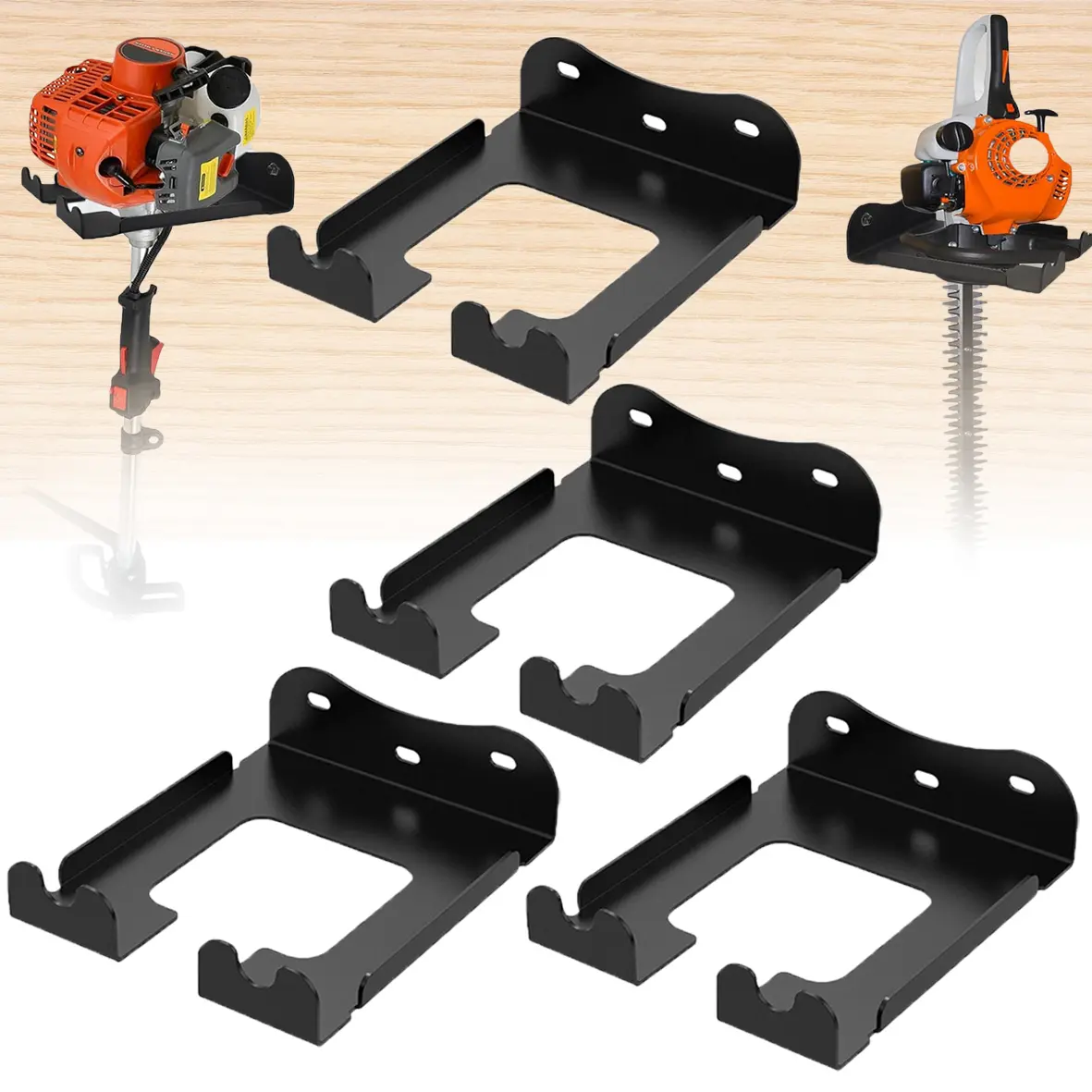 Heavy Duty Black Metal Wall Mount Brackets (Set of 4) Wall Mount Kit - Space Saver Hangers with Screws for Secure Installation, Multi-Use for Outdoor Tools, Garden Shed Equipment Organization garage