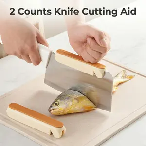 2 Counts Knife Chopping Assist Pad, Silicone Knife Spine Guard for Chopping Bones. Protects Knife Edge When Cutting Frozen Meat. Orange Color. Easy to Clean