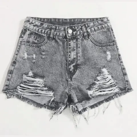 Women's Ripped Button-Front Bottoms, Casual High-Waist Frayed Hem Shorts, Casual Fashionable Shorts for Daily Wear