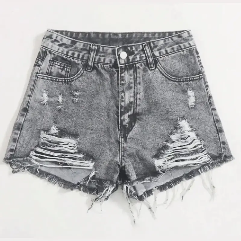 Women's Ripped Button-Front Bottoms, Casual High-Waist Frayed Hem Shorts, Casual Fashionable Shorts for Daily Wear