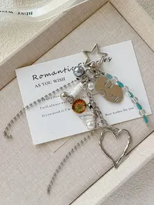 Fascinating Abstract Face Fringe Bag Charm Silver Heart Pendant Keychain Beaded Clothing Accessory Small Gift
