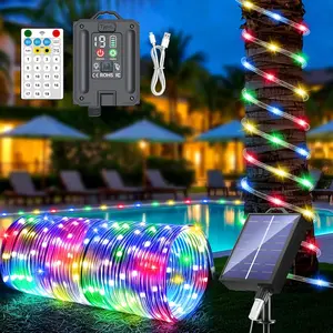 New Upgraded Solar Rope Lights Outdoor Waterproof 105ft 300 LED Solar String Lights with Remote Timer Dimmable 19 Modes Christmas Lights for Pool Yard Outside Patio Xmas Tree Decor (300LED-Multicolor)