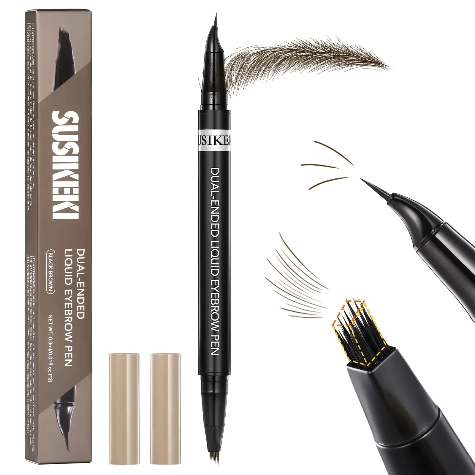 Dual-Ended Microblading Eyebrow Pencil for Women, 2 in 1 Liquid Eyebrow Pencil with Curved Tip and 4D Brow-Fection Microblading Pen, Shaped Fill HairLike Waterproof Lasting Eyebrows