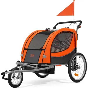 VEVOR Bike Trailer for Toddlers Kids, Single Double Seat Options, 2-in-1 Canopy Carrier with Strong Frame Converts to Stroller, Tow Behind Foldable Child Bicycle Trailer with Universal CouplerVEVOR Super Brand Day