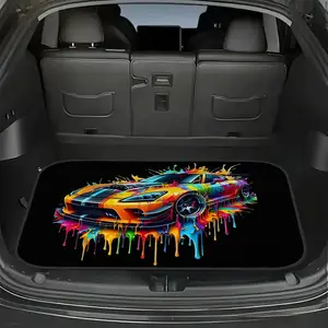 1-piece graffiti sports car pattern thickened trunk pad, anti-fouling and easy-cleaning fashion printing pet daily general pad, suitable for most cars, SUVs and trucks, streamlined interior protective pad