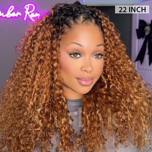 CurlyMe 3 IN 1 Blonde Color Water Wave Wear Go Glueless Half Wig With Black Roots 180% Density Natural Blend Seamless Flip Over Human Hair Wigs With Drawtring Invisible Hairline No Lace Beginner Friendly