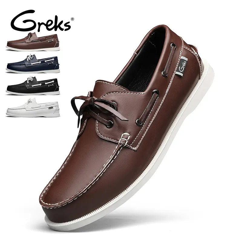 GREKS Men's Fashion Classic Lace-Up Boat Shoes - All Seasons, Non-Slip, Lightweight, Breathable, Easy-to-Clean EVA Casual Deck Shoes with Lace-Up Detailing for Daily Walking, Vacation