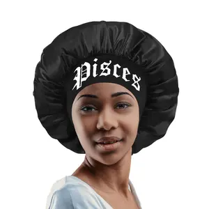 Constellation Print Satin Sleep Bonnet, Soft Comfortable Sleeping Bonnet, Make Up Washing  Daily Use,Shower Cap for Women (Pisces(2.19-3.20))