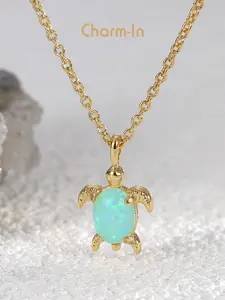 Charm-In 18K Gold Plated Sea Turtle Necklace – Opal Stone Beach Jewelry Gift for Women, Hypoallergenic & Fade-Resistant