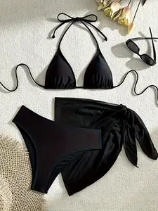 Women's Solid Bikini Set, Casual Fashion Chic Swimsuit Set, Ladies Swimwear for Beach Holiday Vacation, Bikini Swimsuits, Swim Top Set