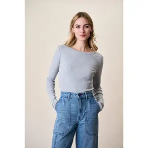 Pointelle Long Sleeve Crewneck - Grey