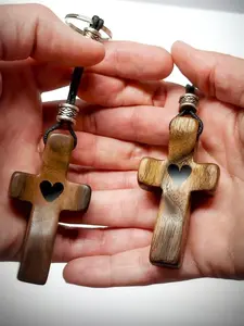 Hand-Held Solid Wood Cross American Walnut Handle Church Easter Thumb Cross