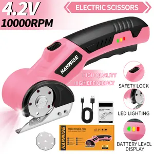 HANWISE 4.2V Cordless Electric Scissors, Rechargeable Electric Cutter With Safety Lock, LED Light And Anti-Slip Handle For Fabric And Cardboard Cutting