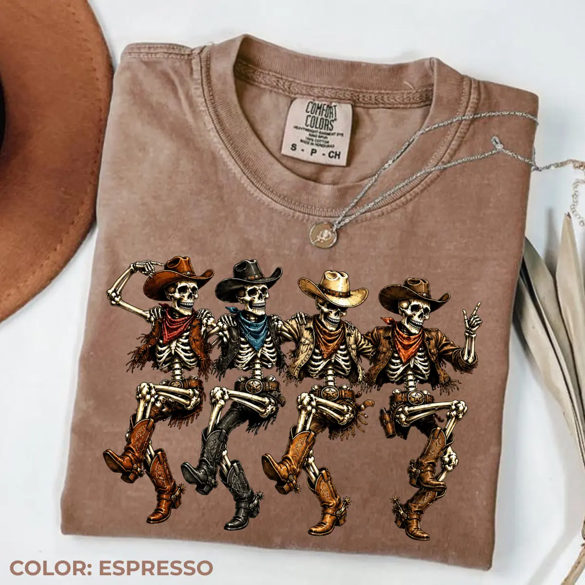 Comfort Colors Cowboy Skeleton Shirt, Western Halloween T-Shirt, Dancing Skeleton Graphic Tee, Retro Spooky Cowboy Apparel, Country Halloween Gift