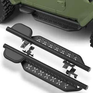 Running Boards Side Steps Fits for 2019-2025 Jeep Wrangler JL(2 DOORS ONLY), Two-Raised Step, Heavy-Duty Carbon Steel with Textured Black Powder-Coated Finish, 2PCS Non-Slip Nerf Bars