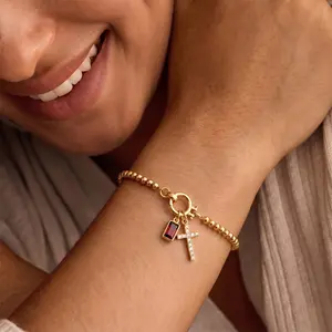 14K Gold Plated Cross Bracelet for Women Tainish Resistant Birthstone Bracelet for Women Mother's Day Gift