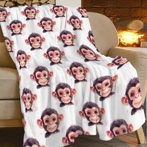 Monkey Throw Blanket Cute Little Gorilla Animal Print Blankets Gifts Couch Sofa Bed Stuff Decor Soft Cozy Lightweight Fleece Plush Flannel Bedding for Lover Women Men Girls Boys Adults Kids