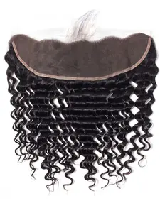 Deep Wave Lace Frontal Closure 1 piece Brazilian Deep Wave Weave Frontal Lace Closure Human Hair Extensions