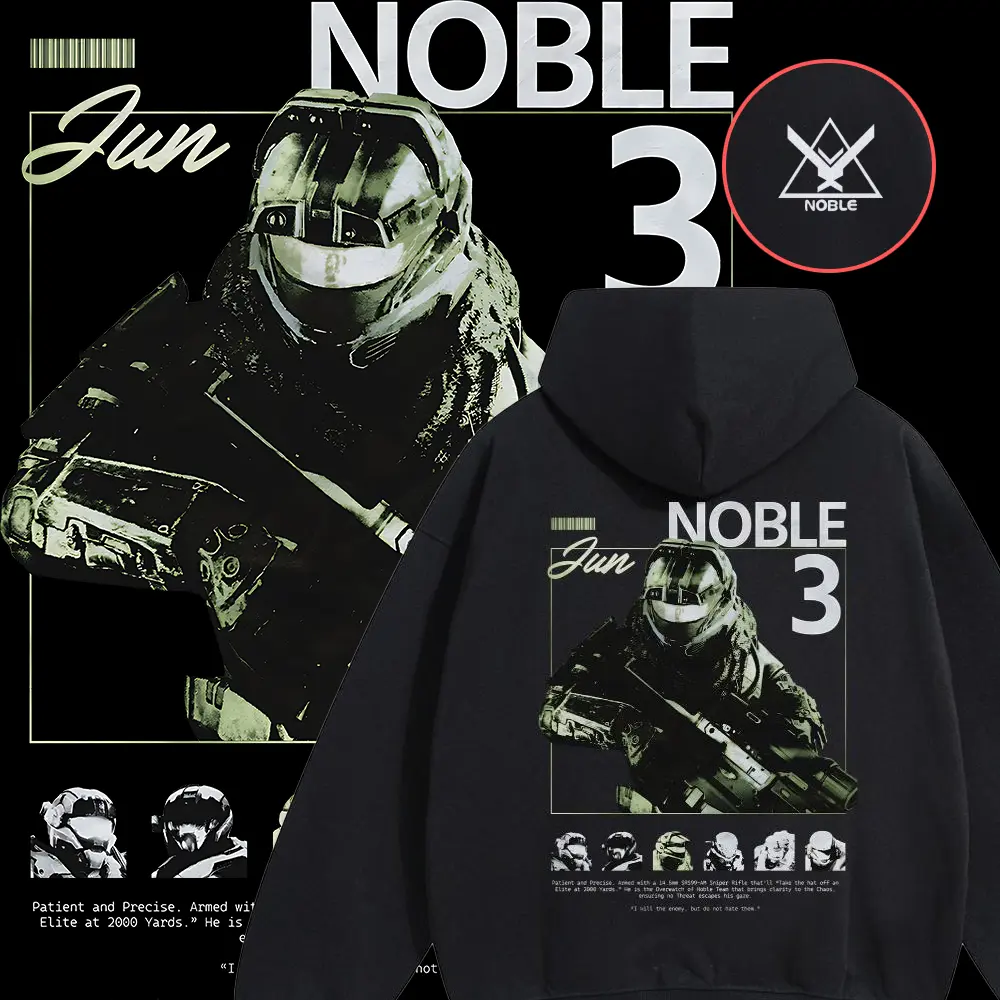 Unisex Noble 3 Jun Sniper Graphic Hoodie | Oversized Military Gorpcore Hooded Sweatshirt | Y2K Aesthetic Tactical Gaming Pullover for Men Women