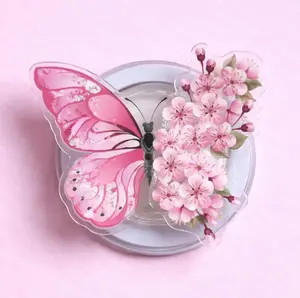Pink Floral Butterfly Phone Grip, Kawaii Blossom Butterfly Magsafe Socket, Girlie Gift for Bookish Friends, Aesthetic Flower Butterfly Griptok, Unique Gift for Hardcore Readers, Spring Blossom Accessory