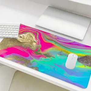 Abstract Color Liquid Pattern Mouse Pad, Rectangle Gaming Mouse Pad, Non-Slip Rubber Base Stitched Edge Desk Pad for Desk Laptop Desktop