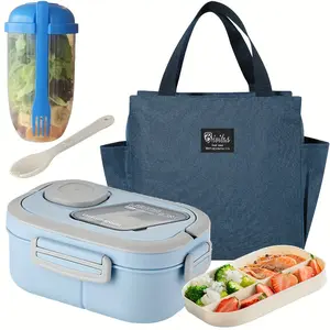 PrimPick Black Friday Selection - Double-Layer Multi-Compartment Bento Box Set, Leakproof Lunch Box. It includes a lunch box, a cup and a lunch bag, suitable for school, office and outdoor picnics.