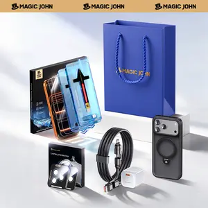 MAGICJOHN Digital Value Bundle for iPhone17/16/15Pro&Pro Max Includes HD or Privacy Tempered Glass Screen Protector, Camera Lens Protector, 360° Rotating Magnetic Stand Phone Case, 45W Super Fast Charger, and 65W USB-C 4-in-1 Charging Cable