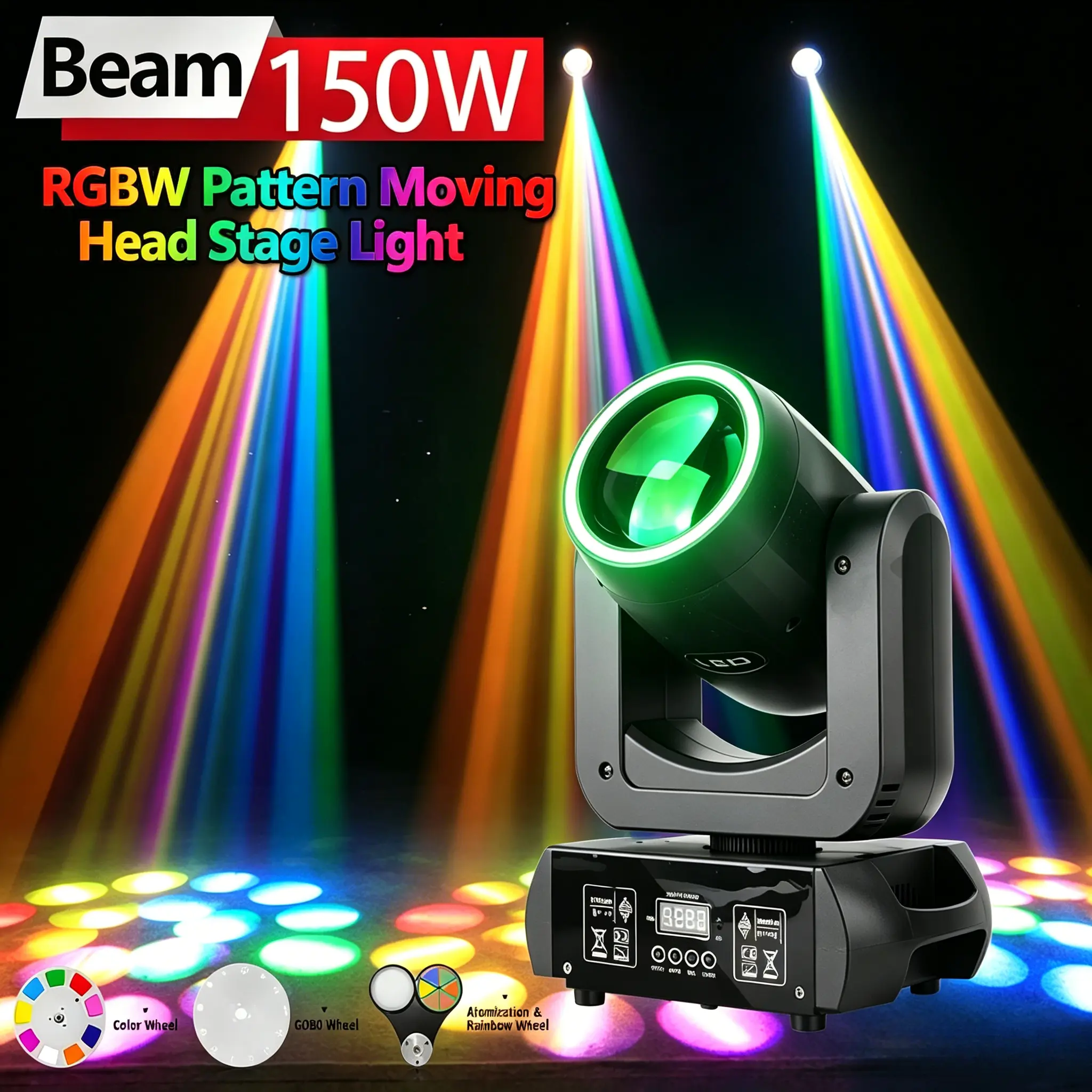 DMX Lighting 150W Auto Mode LED DJ Light Steel Moving Head Light Display for KTV Bar Club Halloween, Christmas Festival Party Pattern Beam Light Sound Control Rotating Event Stage Light