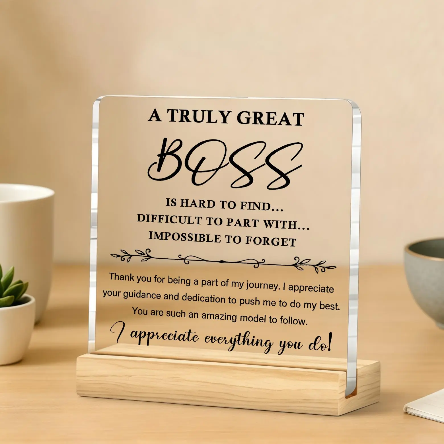 Acrylic Wooden Plaque Sign Home Desk Decor Inspirational Thank You Gift for Boss Women Office Room Accessories, Acrylic Desktop Decoration, Decor Signs