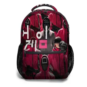 17" Squid Game Full-Print Backpack - Waterproof & Machine-Washable with Reinforced Base, Padded Adjustable Straps, 4-Pocket Storage for Tech, Essentials & Outdoor Gear